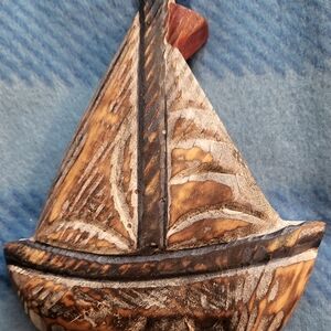 Rustic Wooden Sailboat Sculpture